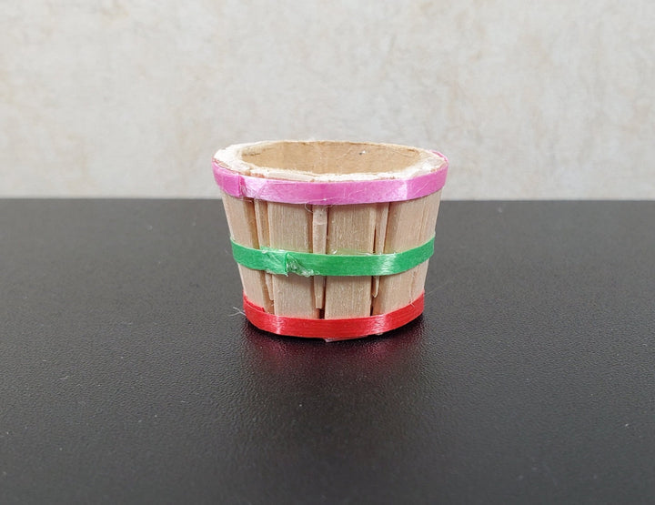 Dollhouse Bushel Basket with Ribbons Empty Natural Fiber 1:12 Scale Miniature - MiniatureCrush