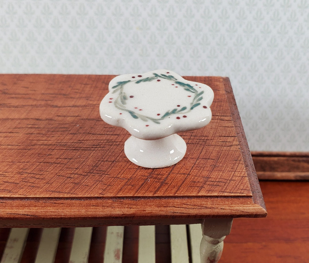 Dollhouse Cake Plate Stand Pottery Handmade 1:12 Scale Miniatures Red Berries - Miniature Crush