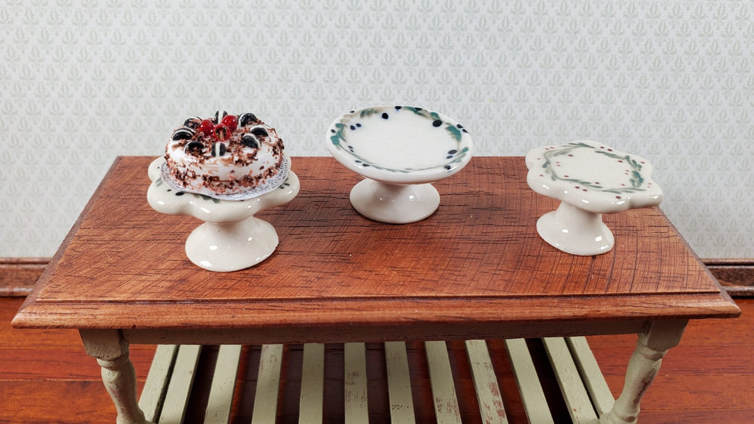 Dollhouse Cake Plate Stand Pottery Handmade 1:12 Scale Miniatures Red Berries - Miniature Crush