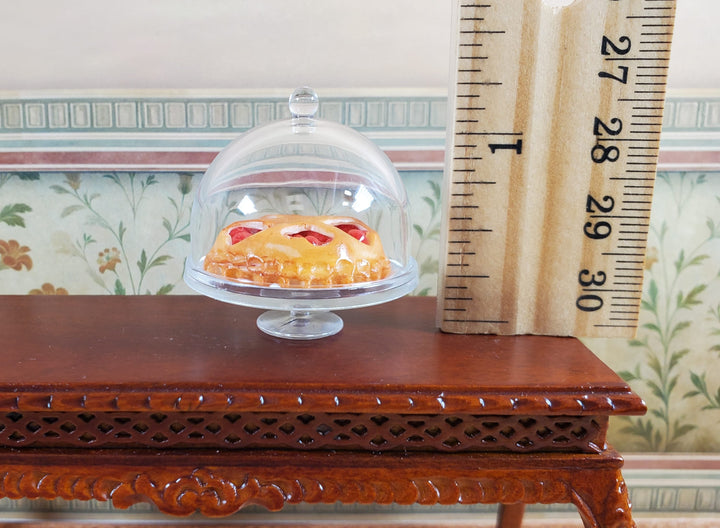 Dollhouse Cake Stand Clear Plastic with Cherry Pie 1:12 Scale Miniature Kitchen - MiniatureCrush
