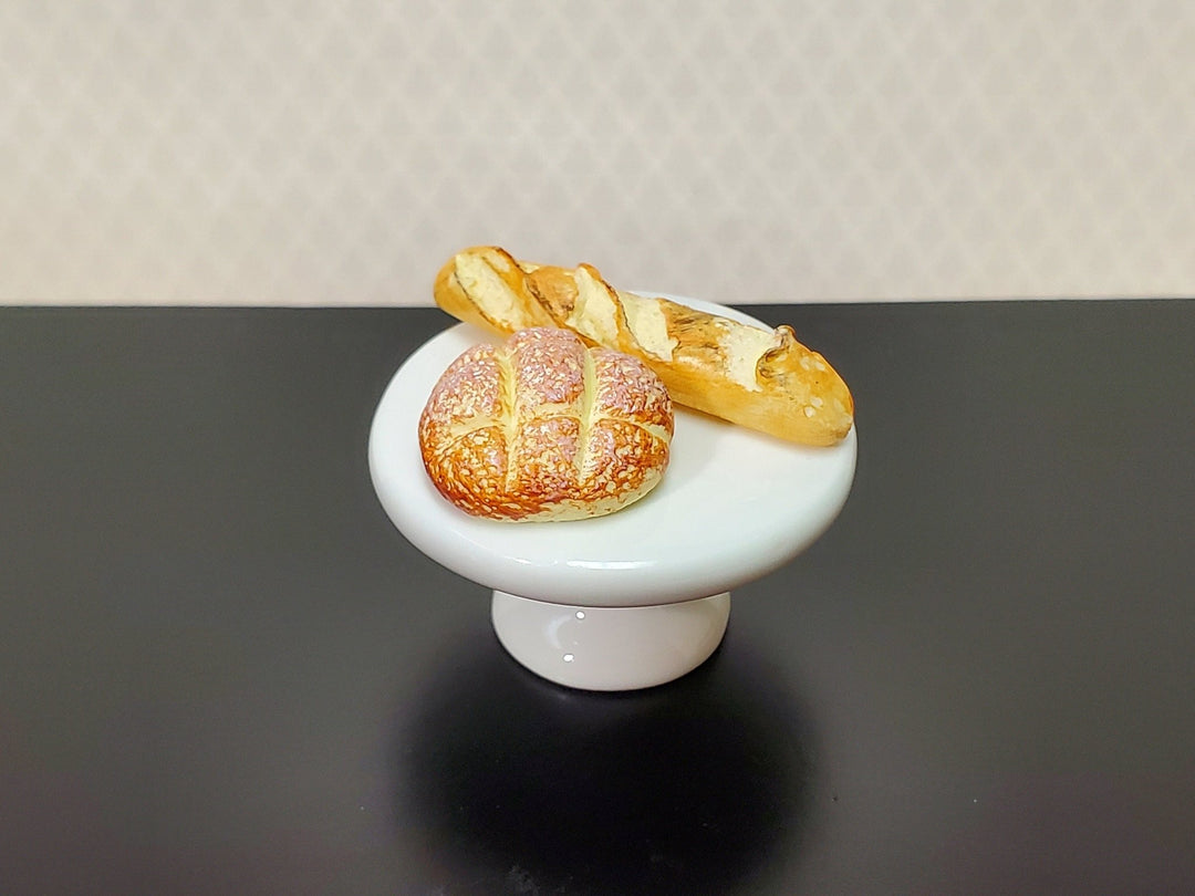 Dollhouse Cake Stand Platter All White Ceramic 1:12 Scale Miniature Plate - MiniatureCrush
