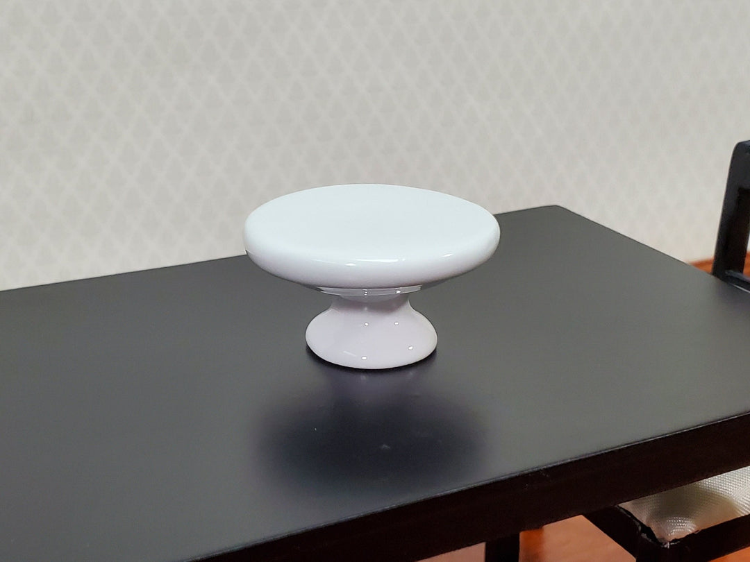 Dollhouse Cake Stand Platter All White Ceramic 1:12 Scale Miniature Plate - MiniatureCrush