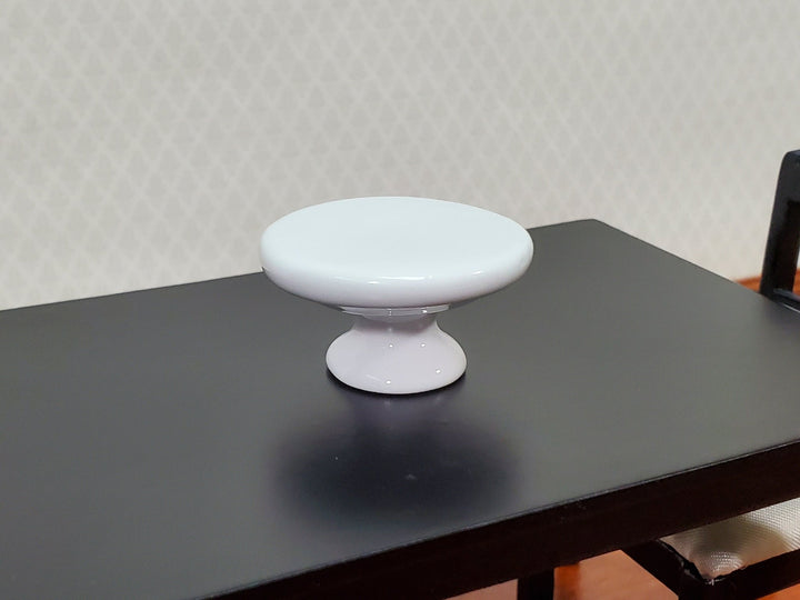Dollhouse Cake Stand Platter All White Ceramic 1:12 Scale Miniature Plate - MiniatureCrush