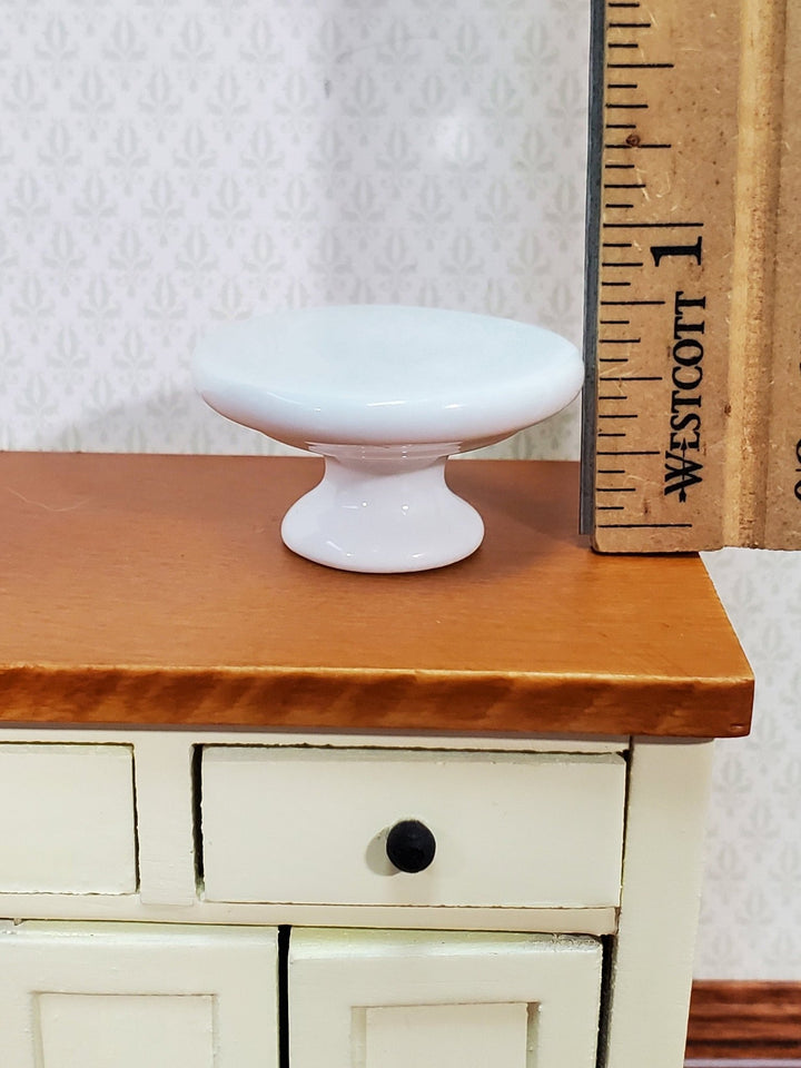 Dollhouse Cake Stand Platter All White Ceramic 1:12 Scale Miniature Plate - MiniatureCrush