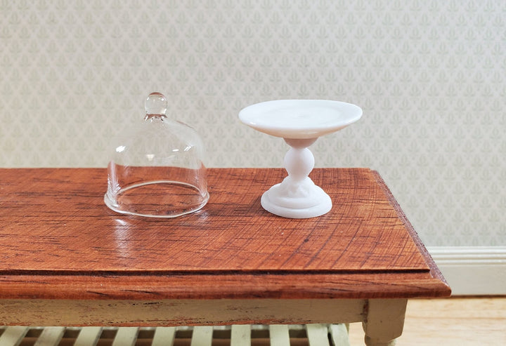 Dollhouse Cake Stand with Dome Glass & Ceramic 1:12 Scale Miniature - MiniatureCrush