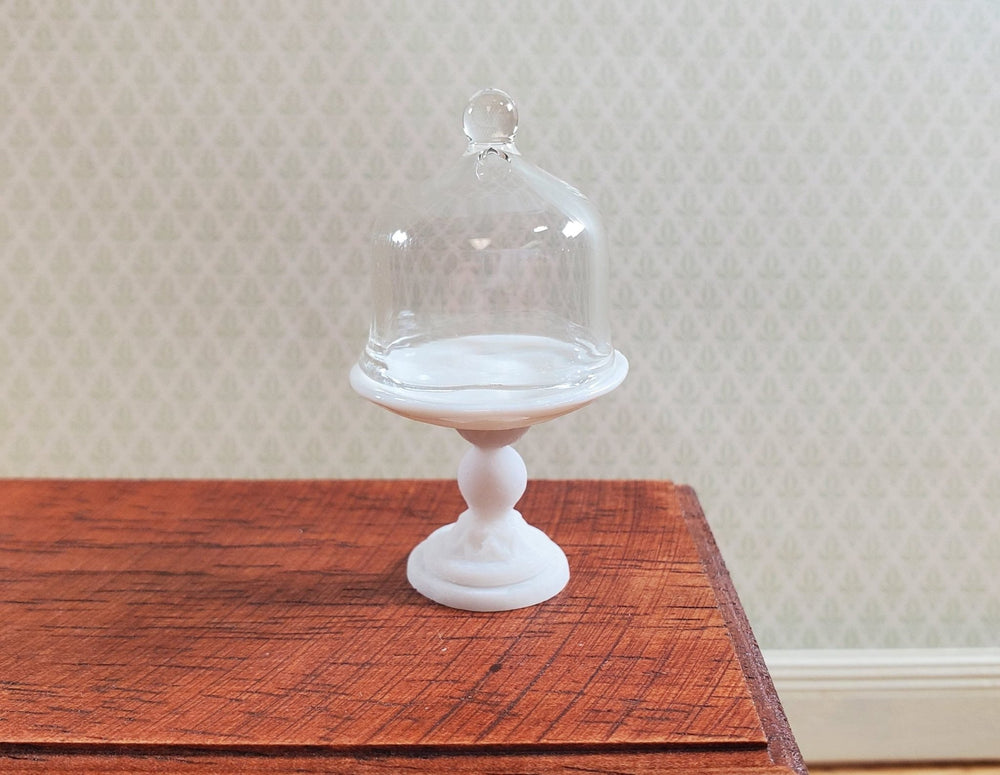 Dollhouse Cake Stand with Dome Glass & Ceramic 1:12 Scale Miniature - MiniatureCrush