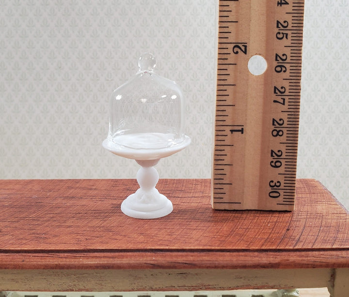 Dollhouse Cake Stand with Dome Glass & Ceramic 1:12 Scale Miniature - MiniatureCrush