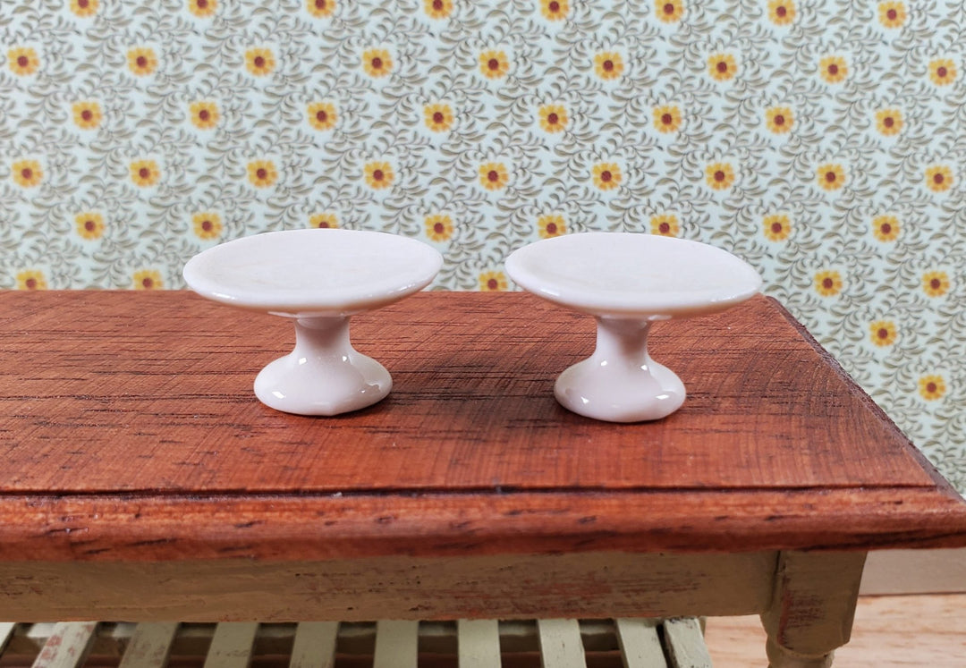 Dollhouse Cake Stands Plates Set of 2 Ceramic Cream Color 1:12 Scale Miniatures - Miniature Crush