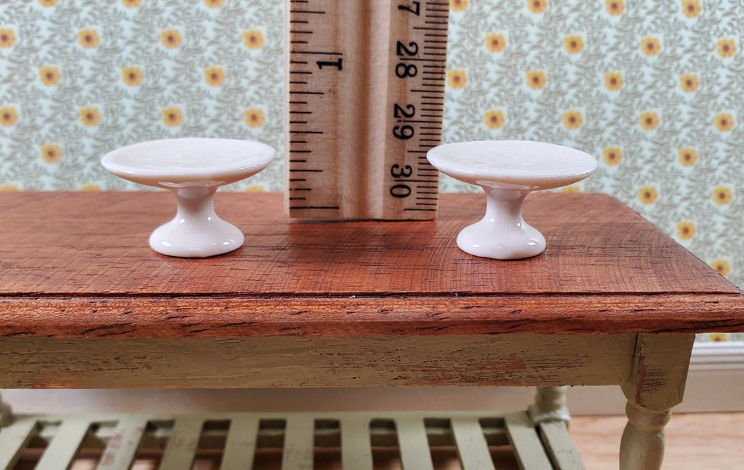 Dollhouse Cake Stands Plates Set of 2 Ceramic Cream Color 1:12 Scale Miniatures - Miniature Crush