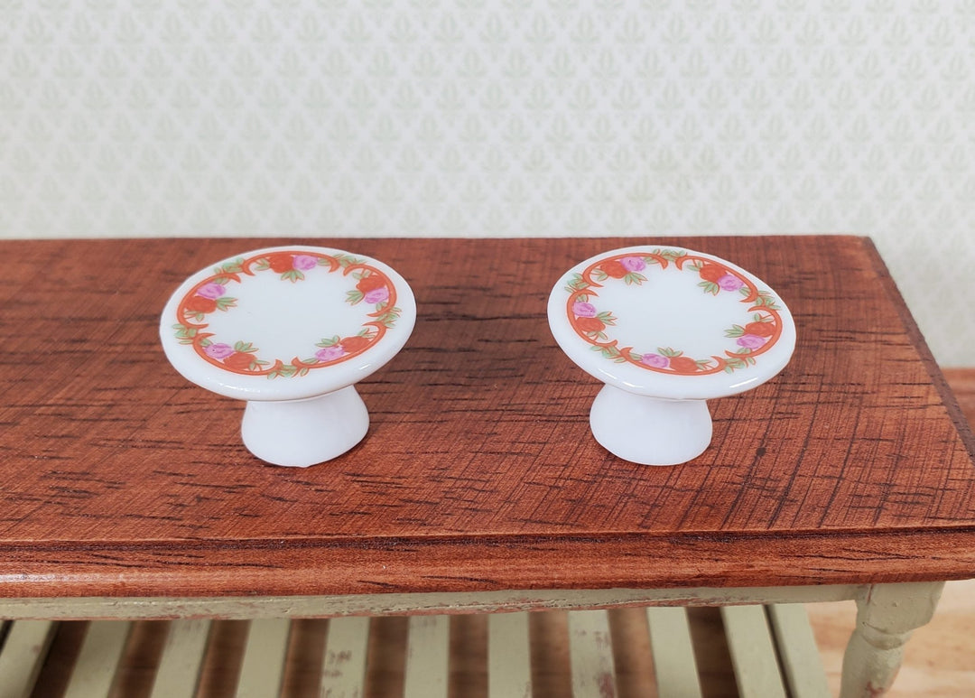 Dollhouse Cake Stands Plates Set of 2 Ceramic Floral Design 1:12 Scale Miniature - MiniatureCrush