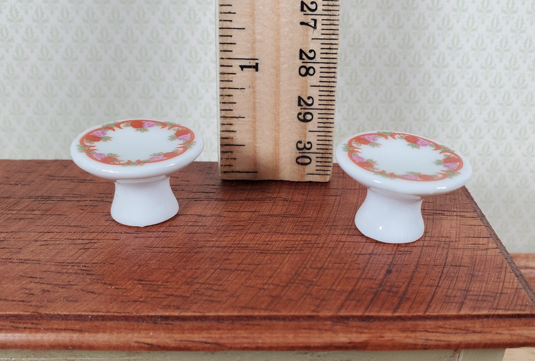 Dollhouse Cake Stands Plates Set of 2 Ceramic Floral Design 1:12 Scale Miniature - MiniatureCrush
