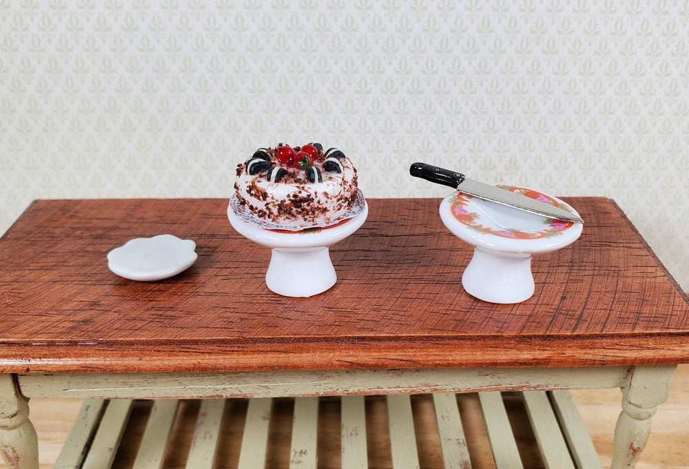 Dollhouse Cake Stands Plates Set of 2 Ceramic Floral Design 1:12 Scale Miniature - MiniatureCrush