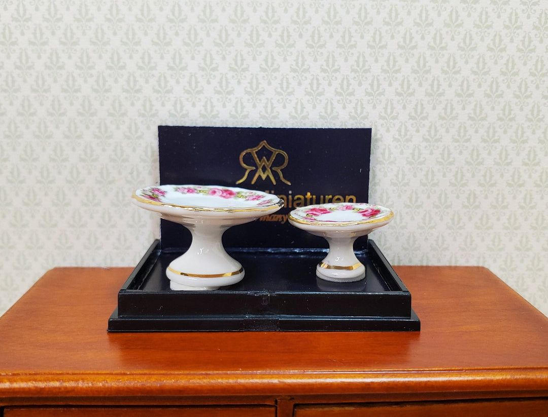 Dollhouse Cake Stands Reutter Porcelain Rose Band 1:12 Scale Miniature Dishes - MiniatureCrush