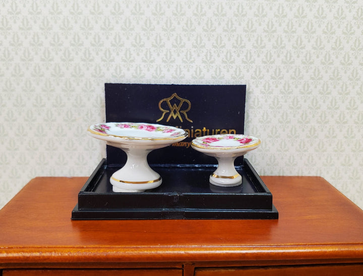 Dollhouse Cake Stands Reutter Porcelain Rose Band 1:12 Scale Miniature Dishes - MiniatureCrush