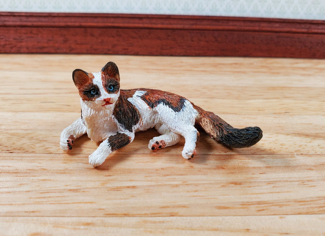 Dollhouse Calico Cat Lying Down 1:12 Scale (Large) Miniature Kitty Pet - Miniature Crush