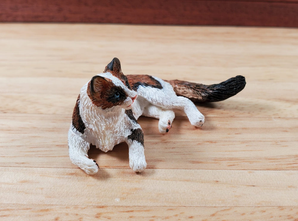 Dollhouse Calico Cat Lying Down 1:12 Scale (Large) Miniature Kitty Pet - Miniature Crush