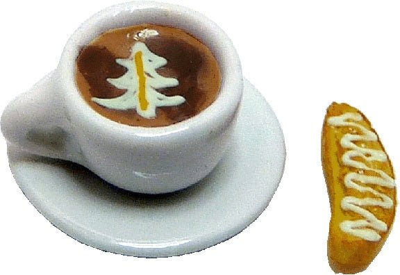 Dollhouse Cappuccino with Biscotti on a Saucer 1:12 Scale Miniature Food Drink - MiniatureCrush