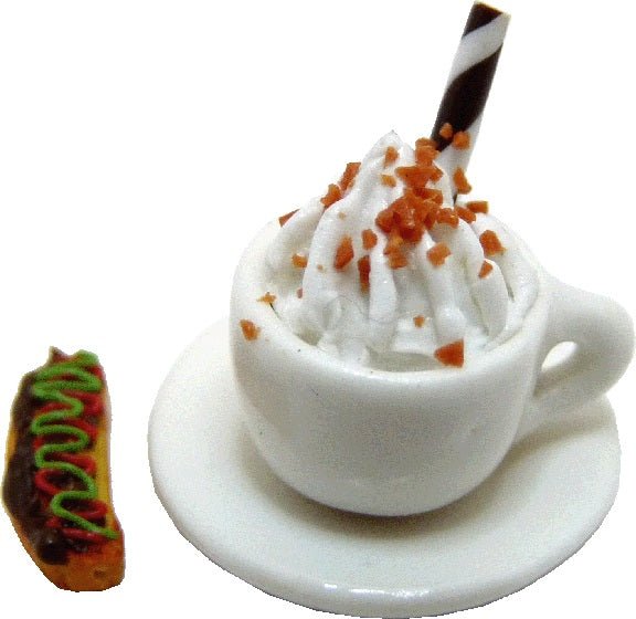 Dollhouse Cappuccino with Christmas Biscotti on a Saucer 1:12 Scale Miniature - MiniatureCrush