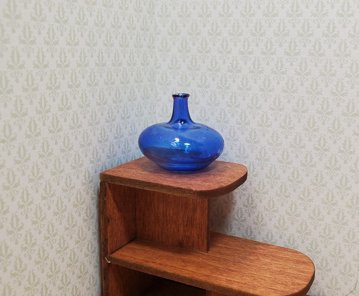 Dollhouse Carboy Demijohn Blue Glass Bottle Round 1:12 Scale some color flaw - MiniatureCrush