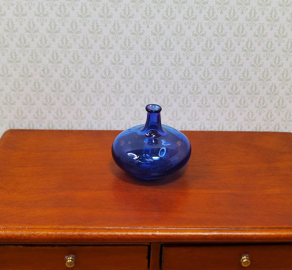 Dollhouse Carboy Demijohn Blue Glass Bottle Round 1:12 Scale some color flaw - MiniatureCrush