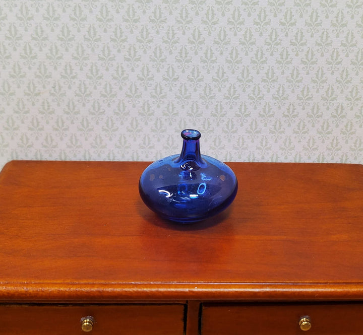 Dollhouse Carboy Demijohn Blue Glass Bottle Round 1:12 Scale some color flaw - MiniatureCrush