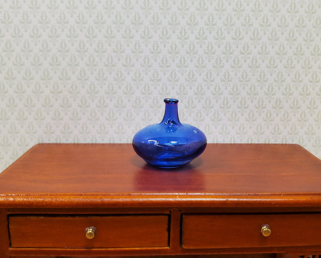 Dollhouse Carboy Demijohn Blue Glass Bottle Round 1:12 Scale some color flaw - MiniatureCrush