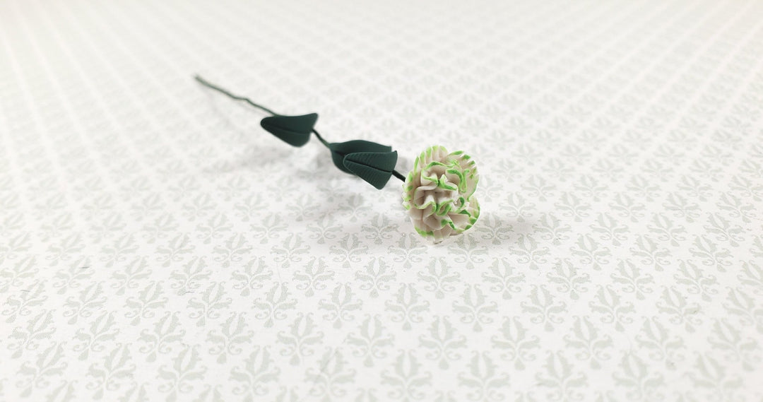 Dollhouse Carnation White and Green Single Stem 1:12 Scale Miniature - MiniatureCrush