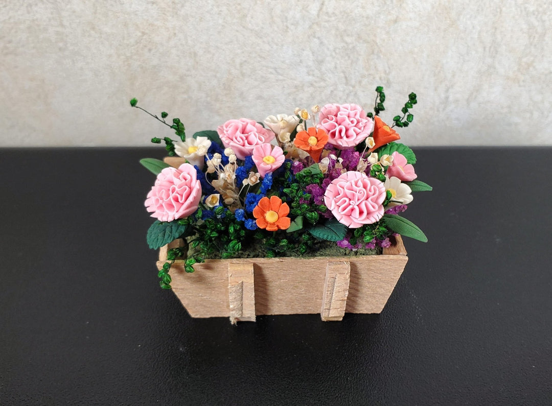 Dollhouse Carnations and Assorted Flowers in Rustic Planter 1:12 Scale Miniature - MiniatureCrush