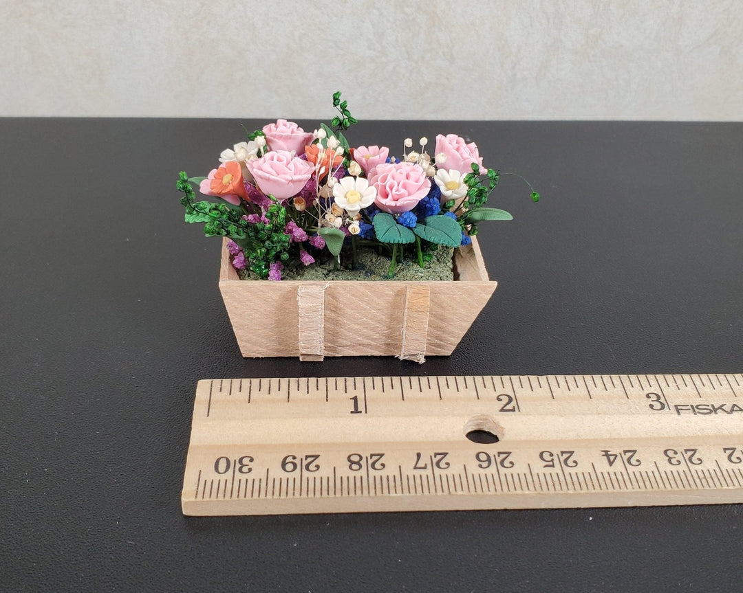 Dollhouse Carnations and Assorted Flowers in Rustic Planter 1:12 Scale Miniature - MiniatureCrush