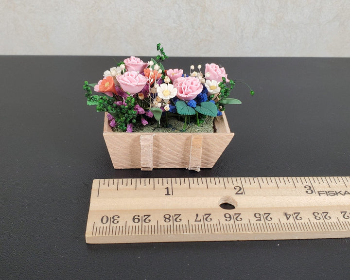 Dollhouse Carnations and Assorted Flowers in Rustic Planter 1:12 Scale Miniature - MiniatureCrush