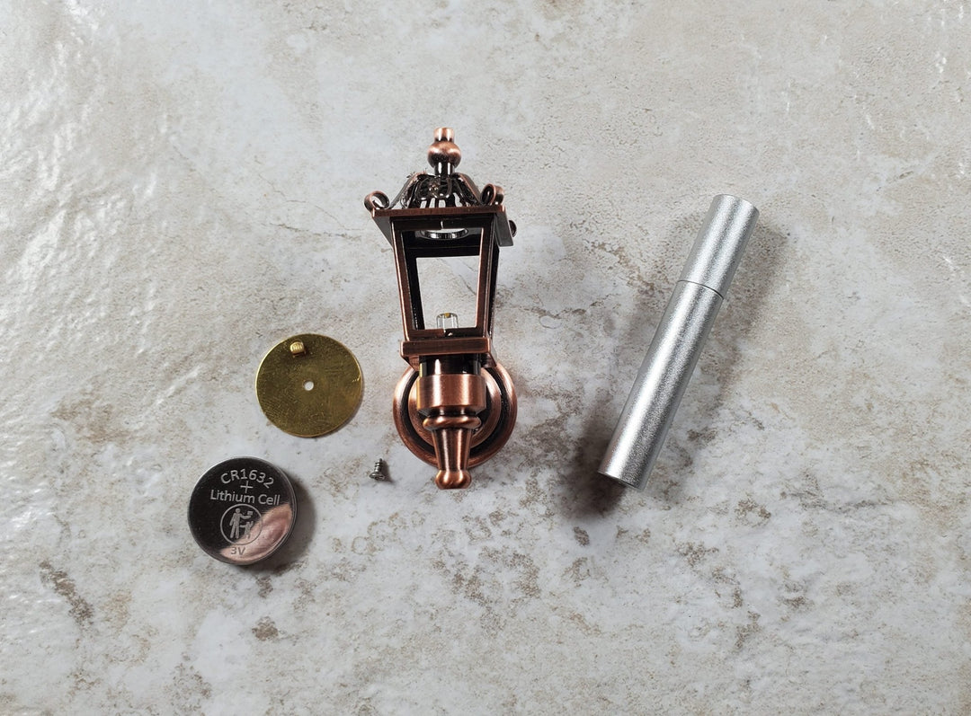 Dollhouse Carriage Light Lantern Bronze Wand Operated Battery 1:12 Scale Coach - MiniatureCrush