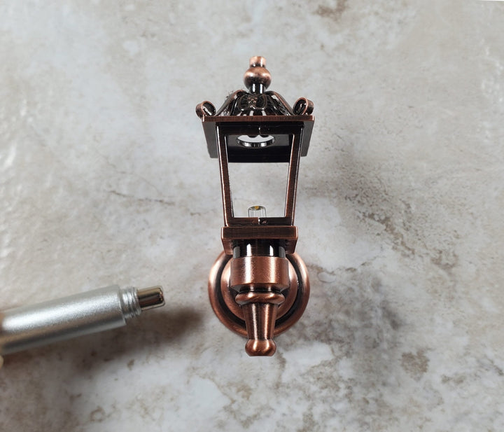 Dollhouse Carriage Light Lantern Bronze Wand Operated Battery 1:12 Scale Coach - MiniatureCrush
