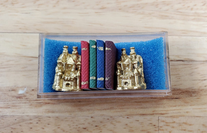 Dollhouse Castle Bookends with 4 Tiny Books Gold Metal 1:12 Scale Miniature - Miniature Crush