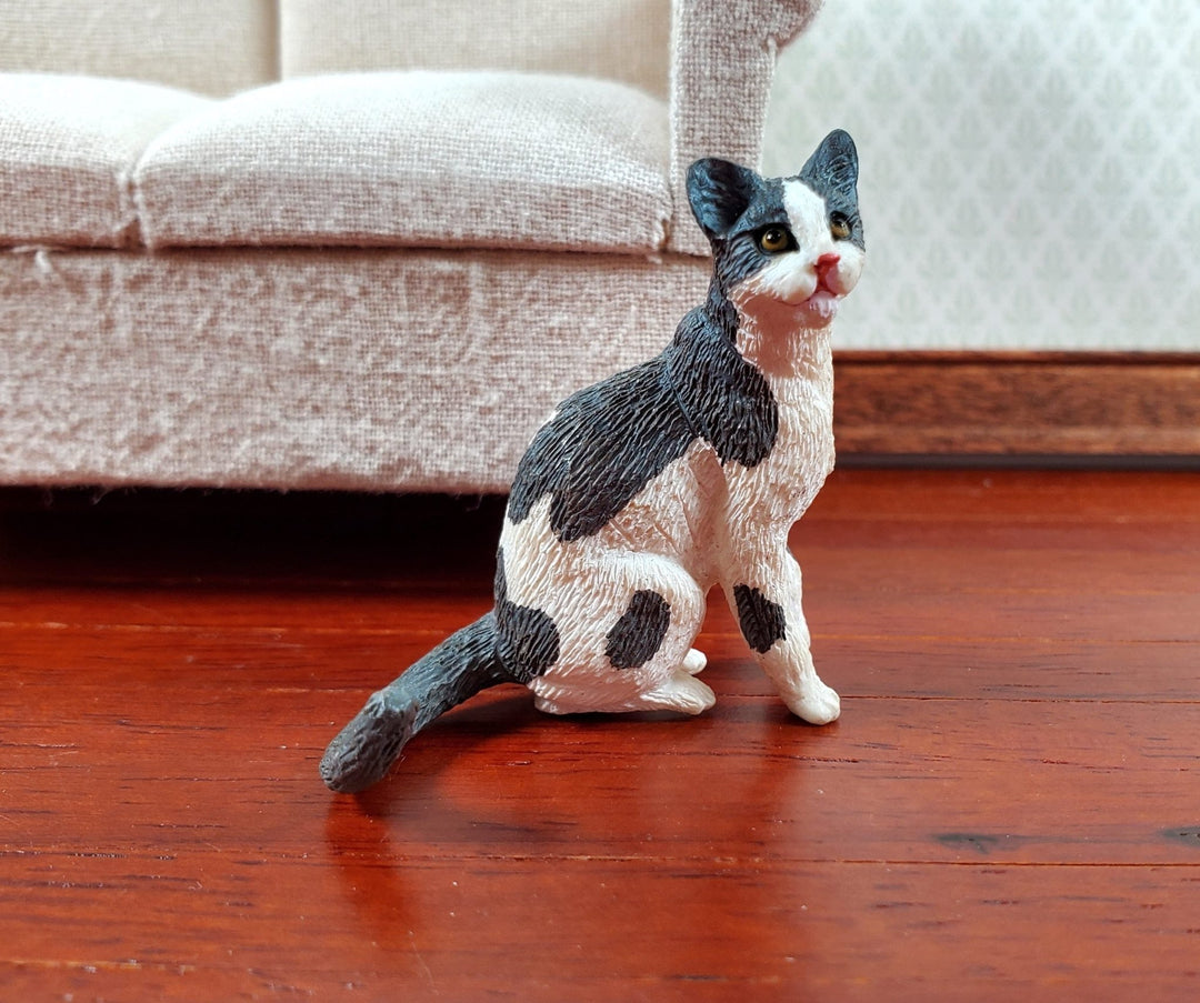 Dollhouse Cat Gray and White Sitting 1:12 Scale (Large) Miniature Kitty Pet - Miniature Crush