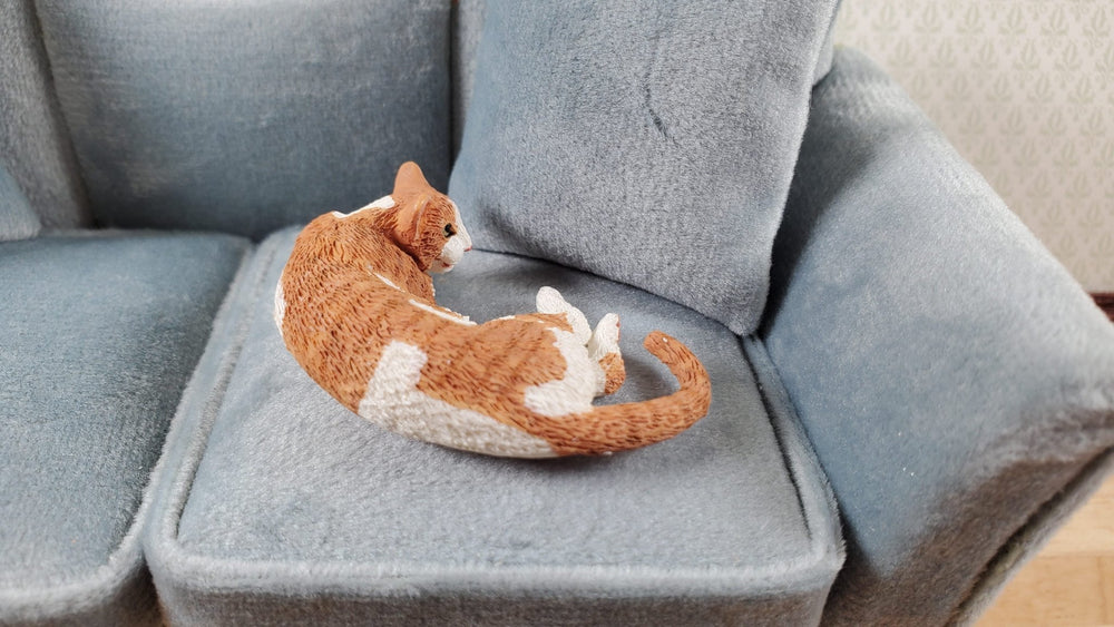 Dollhouse Cat Lying Down Orange and White Tabby 1:12 Scale Miniature Pet Kitty - Miniature Crush