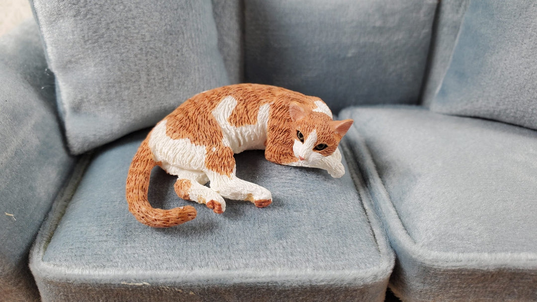 Dollhouse Cat Lying Down Orange and White Tabby 1:12 Scale Miniature Pet Kitty - Miniature Crush