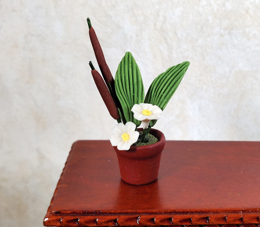 Dollhouse Cattail Arrangement in a Dark Brown Pot 1:12 Scale Miniature - MiniatureCrush