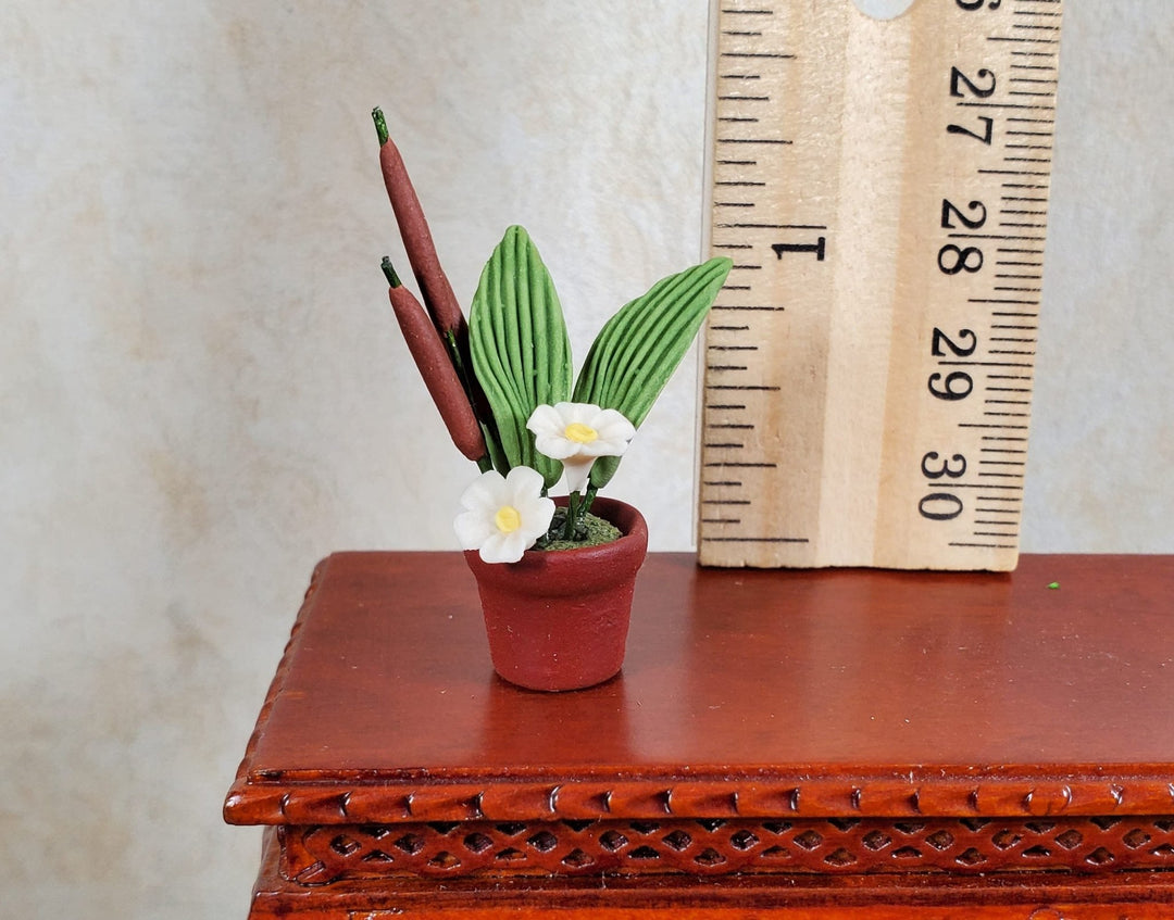Dollhouse Cattail Arrangement in a Dark Brown Pot 1:12 Scale Miniature - MiniatureCrush