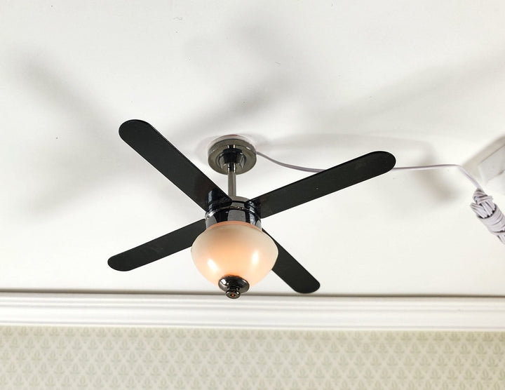 Dollhouse Ceiling Fan Light 4 Blade Plug In Electric 1:12 Scale Miniature 12 Volt - Miniature Crush