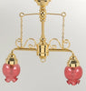 Dollhouse Ceiling Light 2 Arm Pink Flower Shade 1:12 Scale 12 Volt with Plug