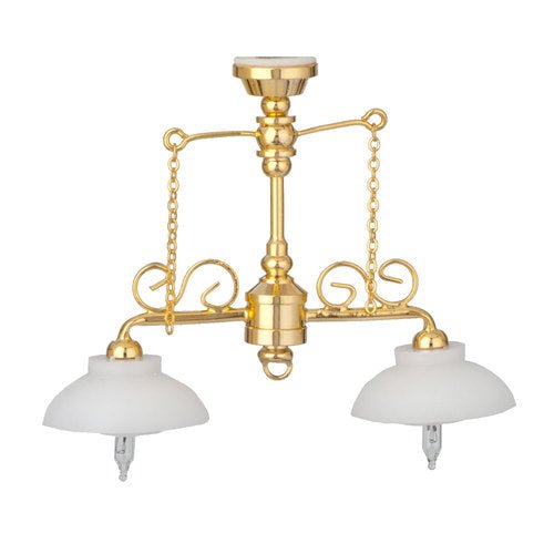 Dollhouse Ceiling Light 2 Arm White Shade 1:12 Scale 12 Volt w/ Plug Houseworks - MiniatureCrush