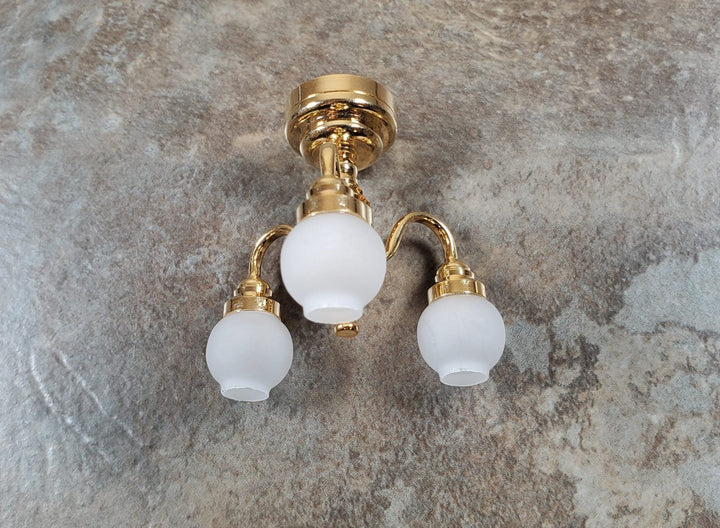 Dollhouse Ceiling Light Battery Operated with Wand 3 Arm Globes 1:12 Miniature - MiniatureCrush