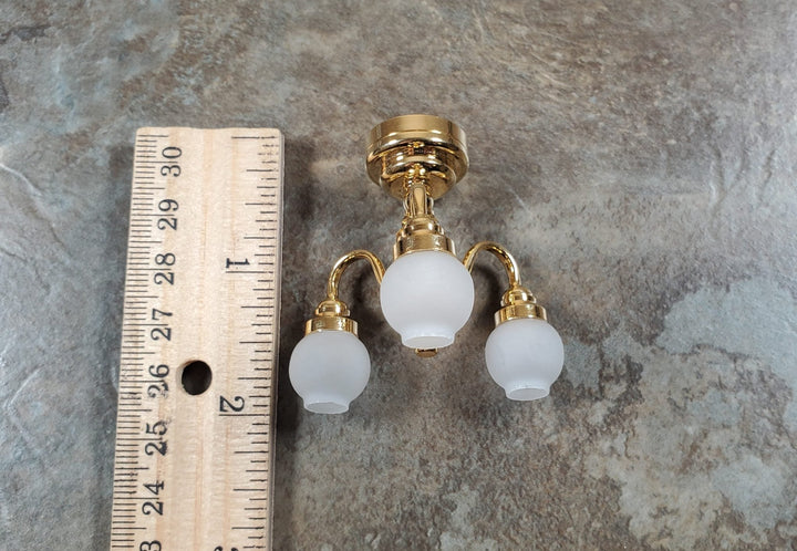 Dollhouse Ceiling Light Battery Operated with Wand 3 Arm Globes 1:12 Miniature - MiniatureCrush