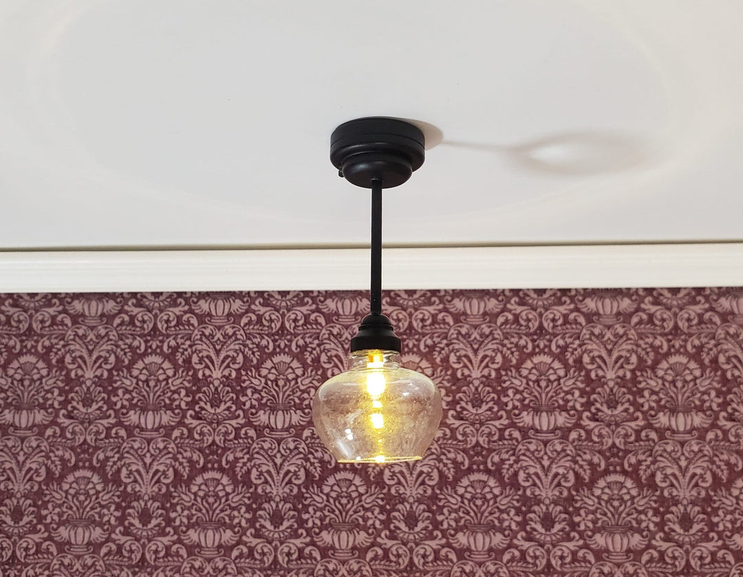 Dollhouse Ceiling Light Modern Black Battery Operated 1:12 Scale Miniature - MiniatureCrush