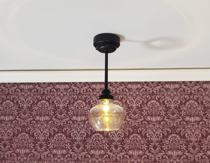 Dollhouse Ceiling Light Modern Black Battery Operated 1:12 Scale Miniature - MiniatureCrush
