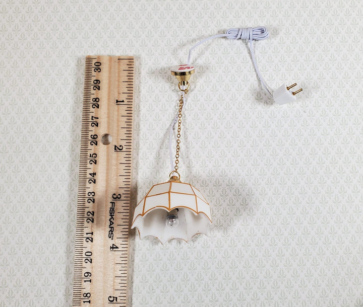 Dollhouse Ceiling Light White and Gold 1:12 Scale Miniature 12 Volt with Plug - Miniature Crush