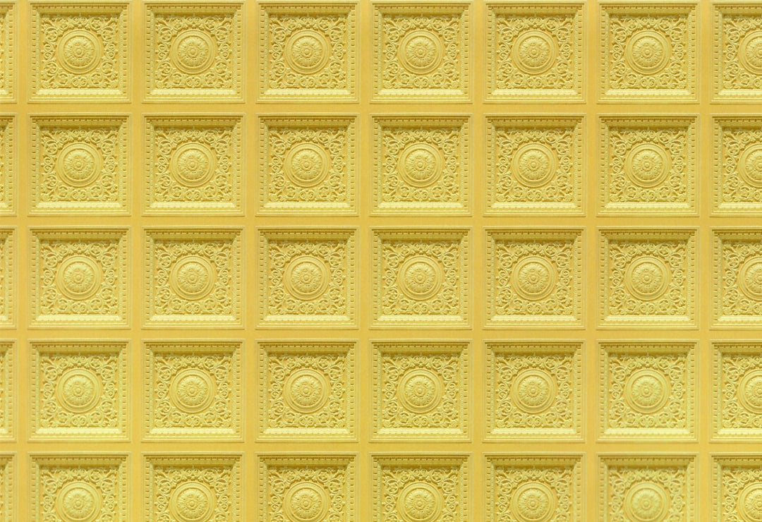 Dollhouse Ceiling Wallpaper (flat) Rosette Tile Gold 1:12 Scale Itsy Bitsy - Miniature Crush