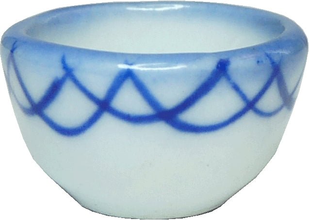 Dollhouse Ceramic Bowl White with Blue Pattern on Rim 1:12 Scale Miniature - MiniatureCrush