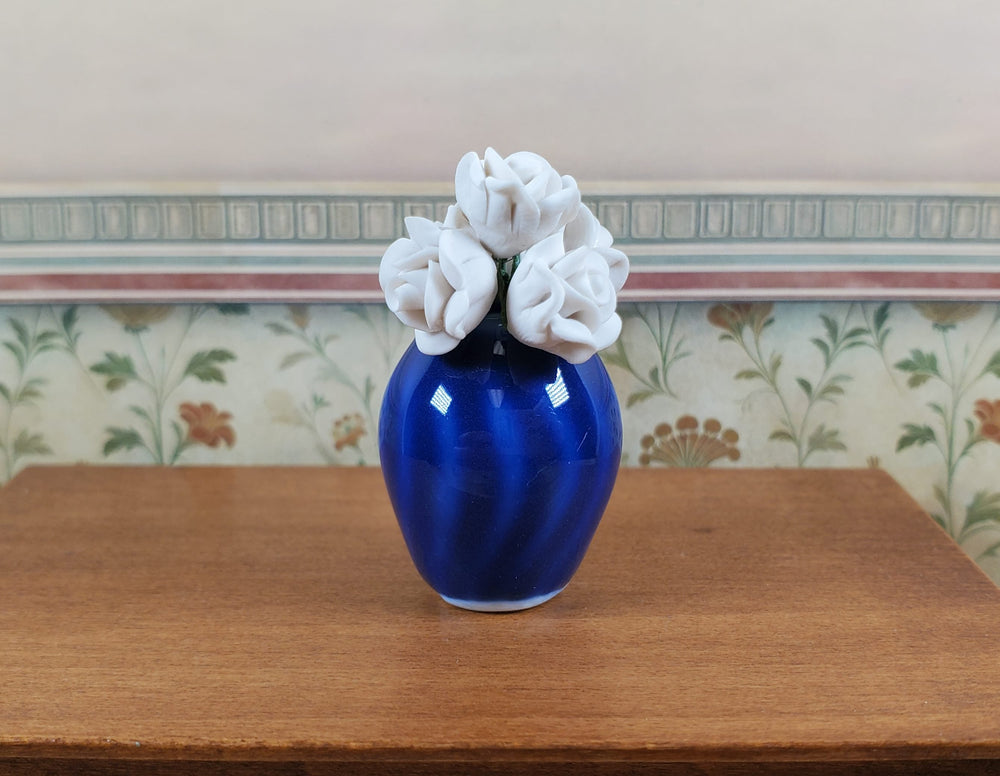 Dollhouse Ceramic Bright Blue Vase with a Swirl Pattern 1:12 Scale Miniature - MiniatureCrush