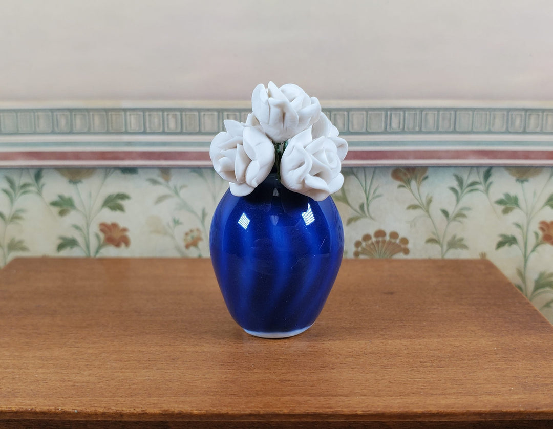 Dollhouse Ceramic Bright Blue Vase with a Swirl Pattern 1:12 Scale Miniature - MiniatureCrush